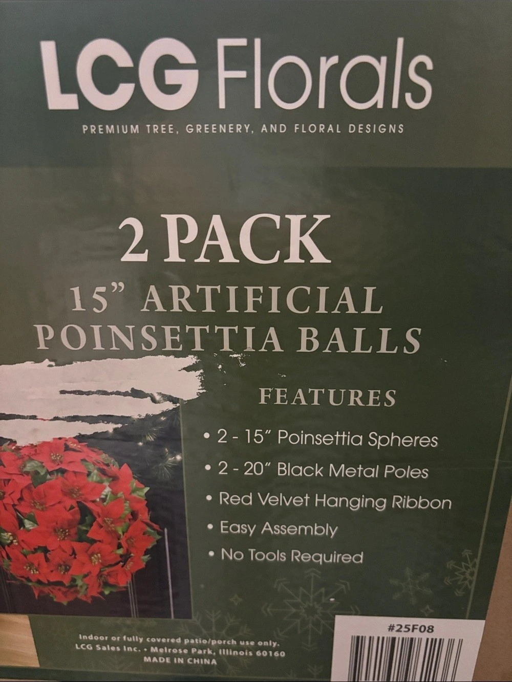 LCG Florals 2 Pack 15" Artificial Poinsettia Balls Red & Green